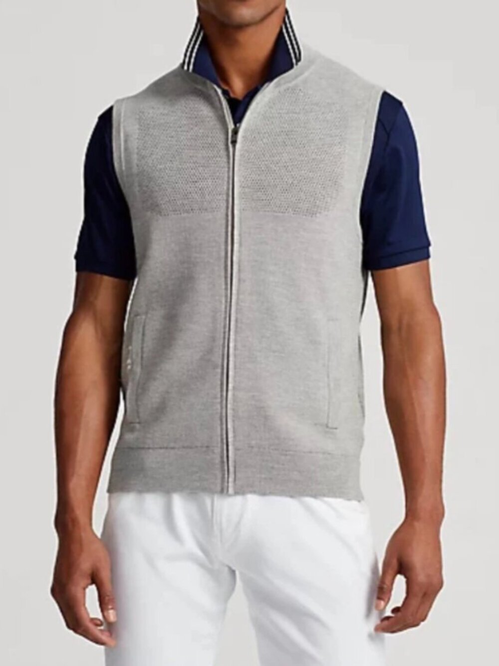 RLX Ralph Lauren Full Zip Wool Blend Sweater Vest Golf Performance Gray - Medium